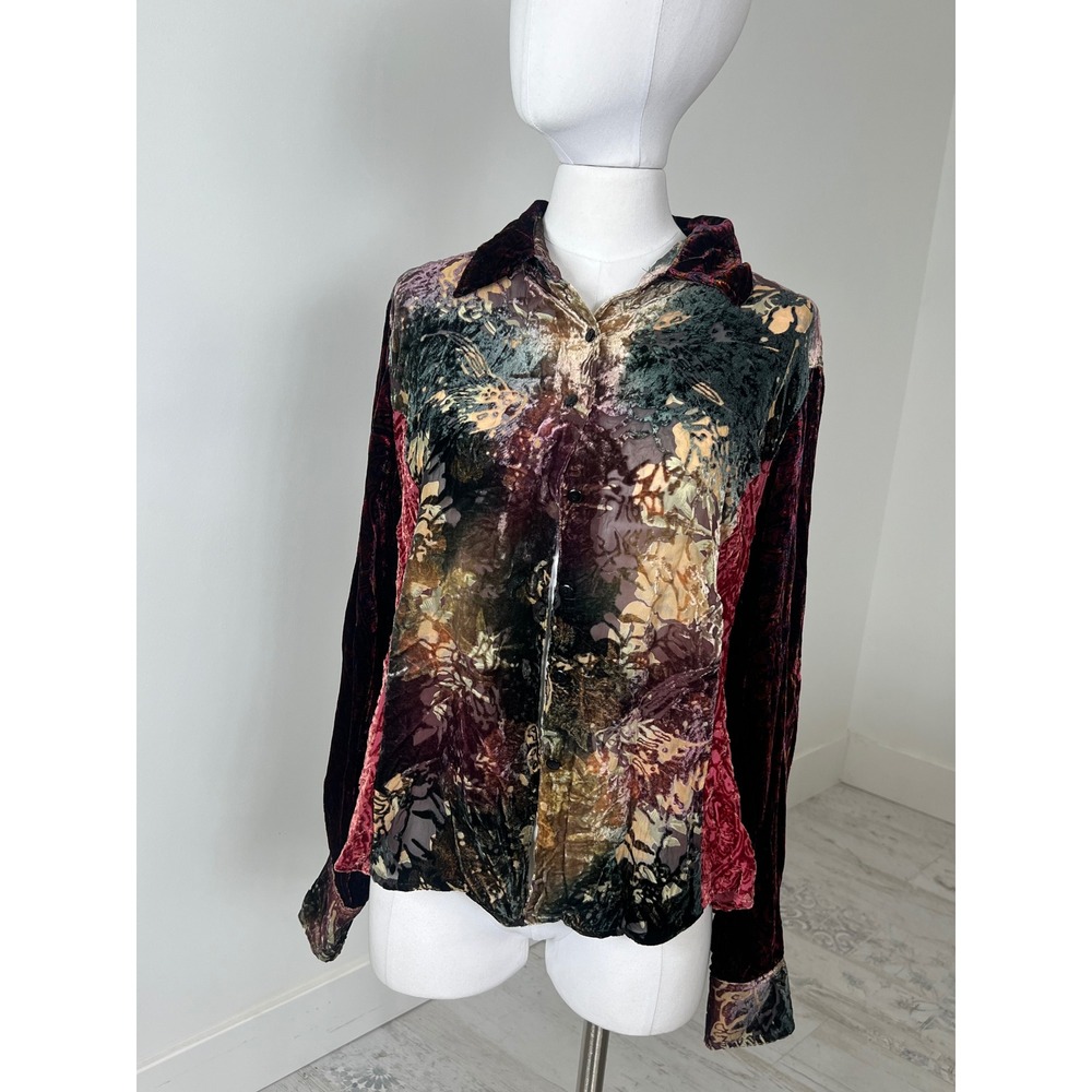 Coldwater Creek Sheer Silk Blend Crushed Velvet Devore Floral Paisley Blouse 22"